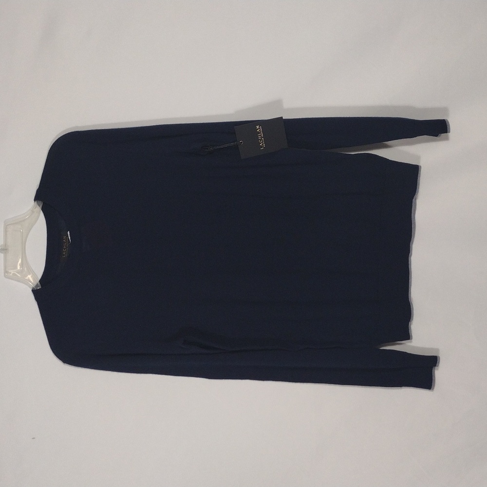 NWT Lachlan British Inspired Navy Washable Merino Wool Crew Sweater Mens Sz Sm